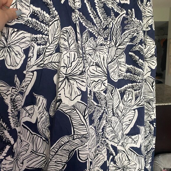Zara Navy and White Floral Midi Skirt Pockets Cotton Size M - Picture 6 of 7